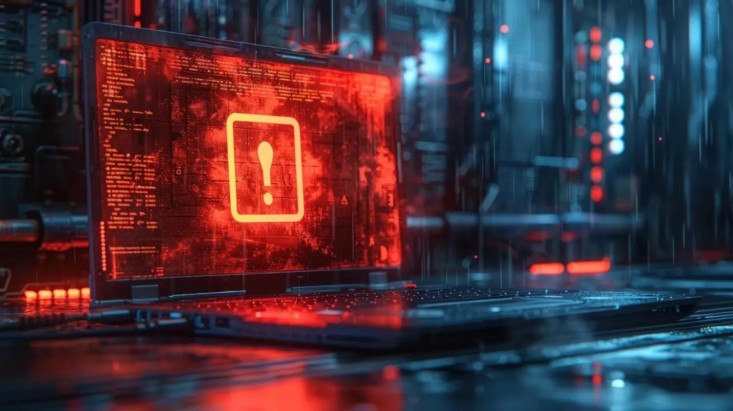 Critical MCP Security Vulnerabilities: illustration of a laptop with a red, glowing exclamation mark over code on the screen