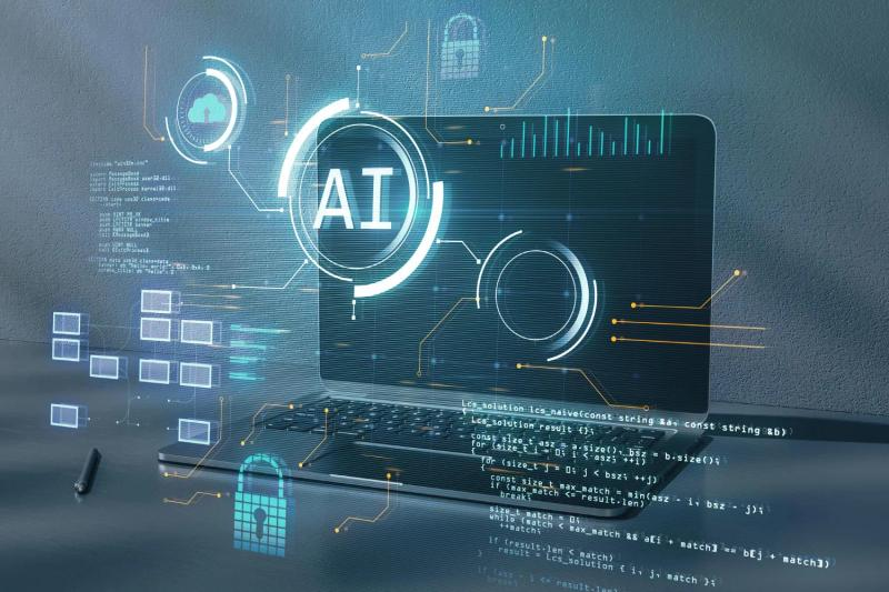 Secure MCP Server Tools Development: Illustrating AI code development on a laptop, Transparent code in front of a laptop.