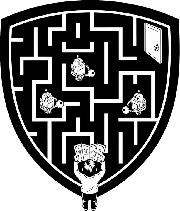 An illustration of an AI security maze representing HiveTrail's advanced MCP security solutions.